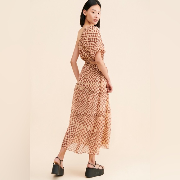 MOON RIVER ~ CHECKERBOARD ONE SLEEVE DRESS - Picture 6 of 12